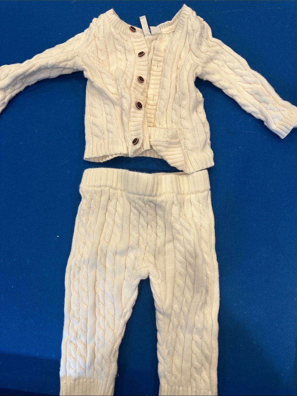 Janie and Jack Cream Cable Knit Cardigan & Pants Set